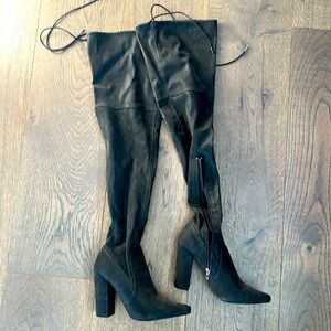 Black over the knee faux suede boots